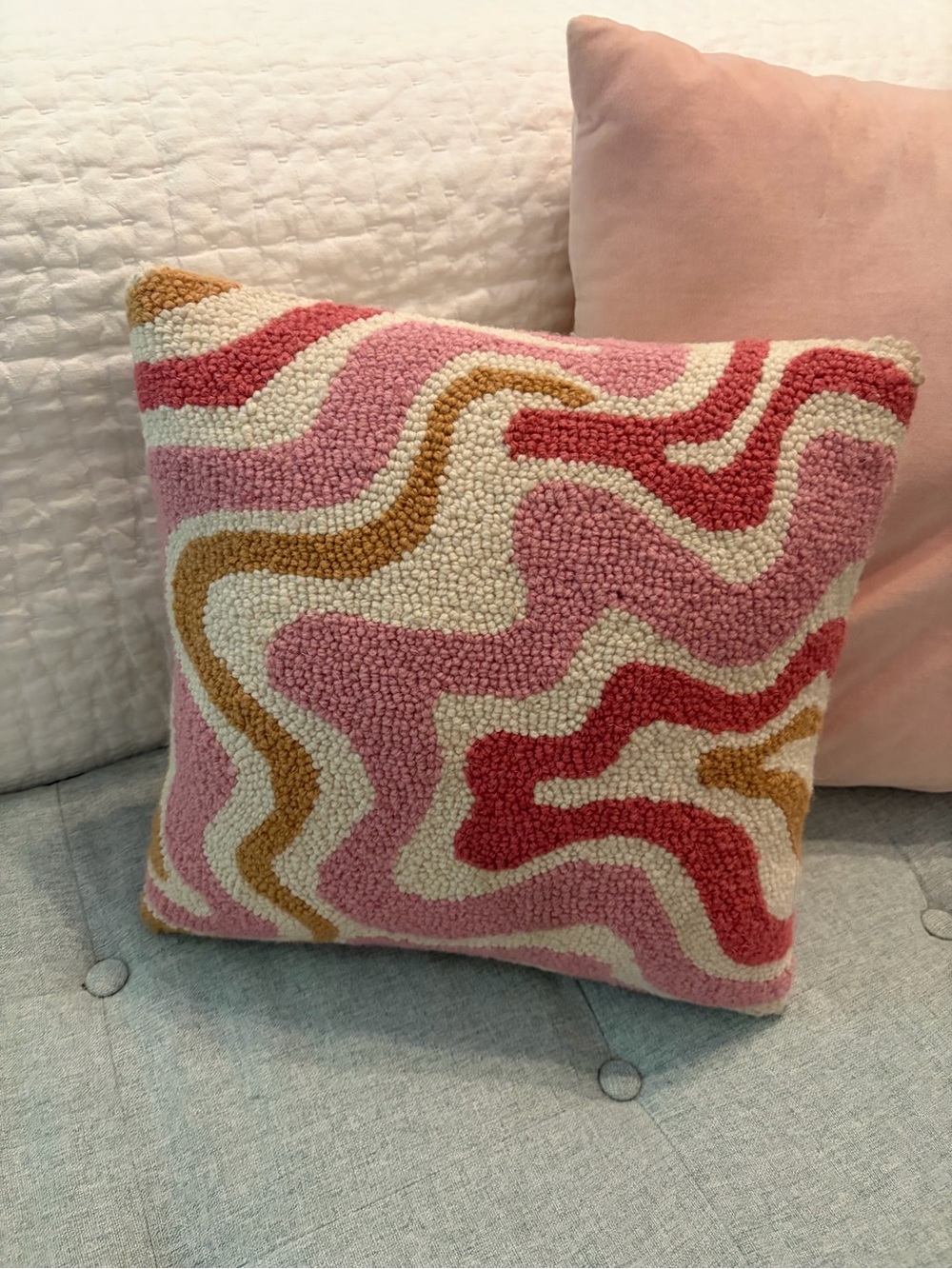 Target Pink, Red, Cream & Mustard Abstract Hooked Accent Pillow